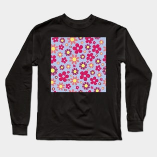 Hippie Floral Blue Version 2 Seamless Pattern Long Sleeve T-Shirt